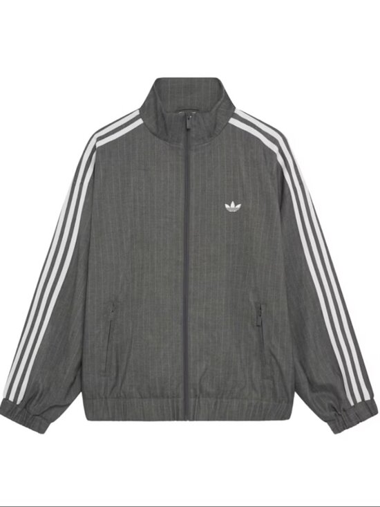 adidas Originals Jackets & Blazers - adidas Originals Gray Pinstripe Track Varsity Jacket with White Stripes